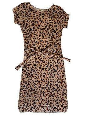 Loft Outlet Stretch Leopard Print Dress Waist Tie Short Sleeve Womens Size M